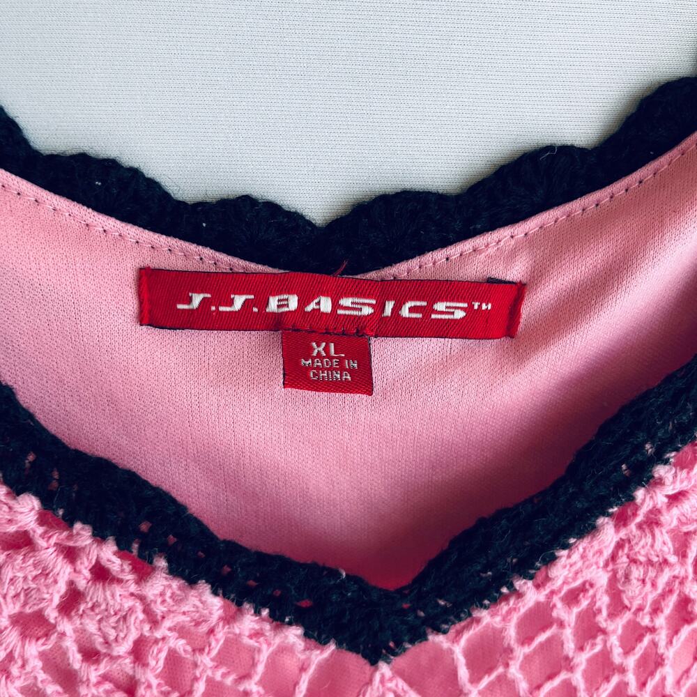 JJ Basics Crochet Babydoll Top Pink Black Y2K Coquette Barbie Soft Dainty M - Picture 2 of 8